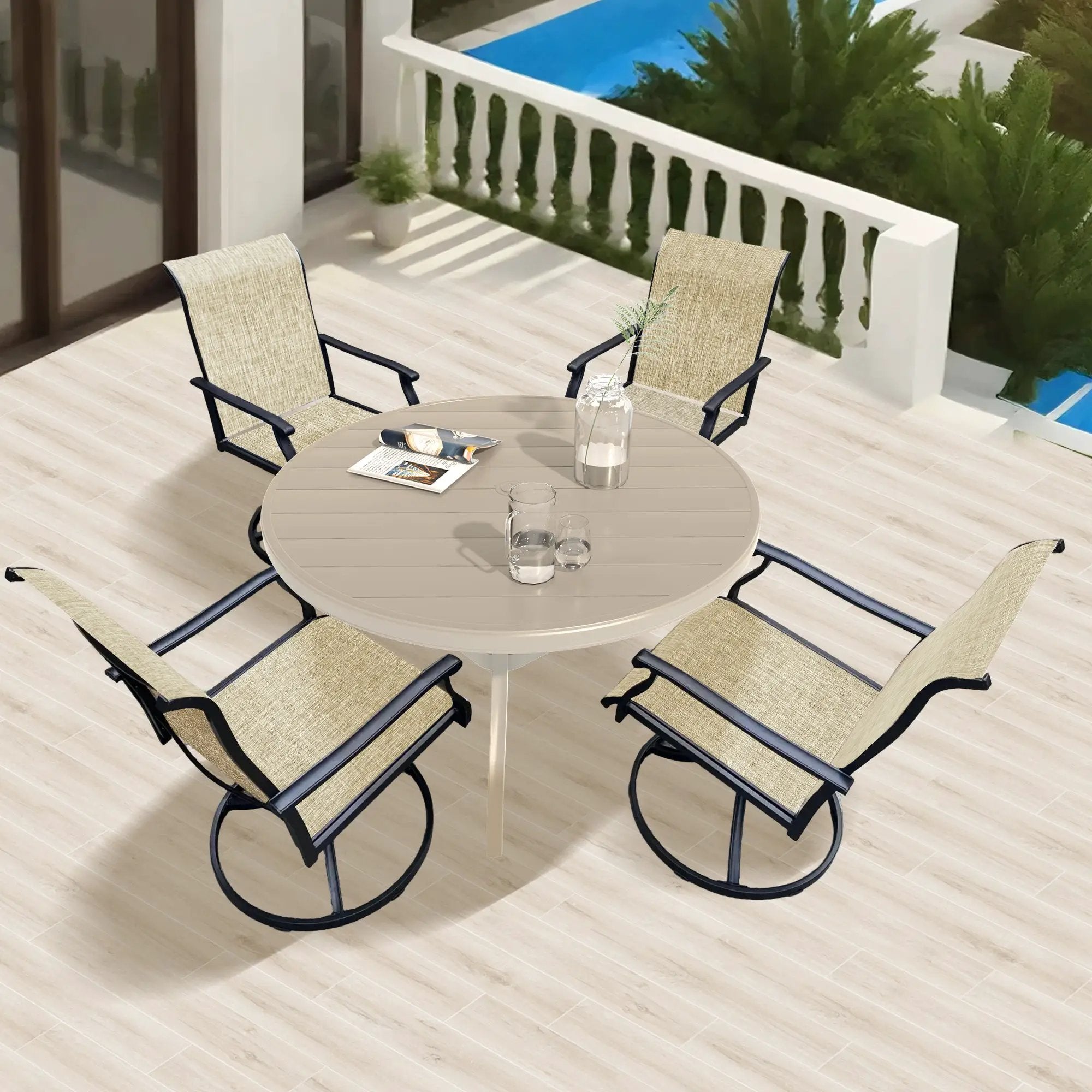 Outdoor Patio Furniture Set for 4 with Swivel Chairs by HouseOfZazla