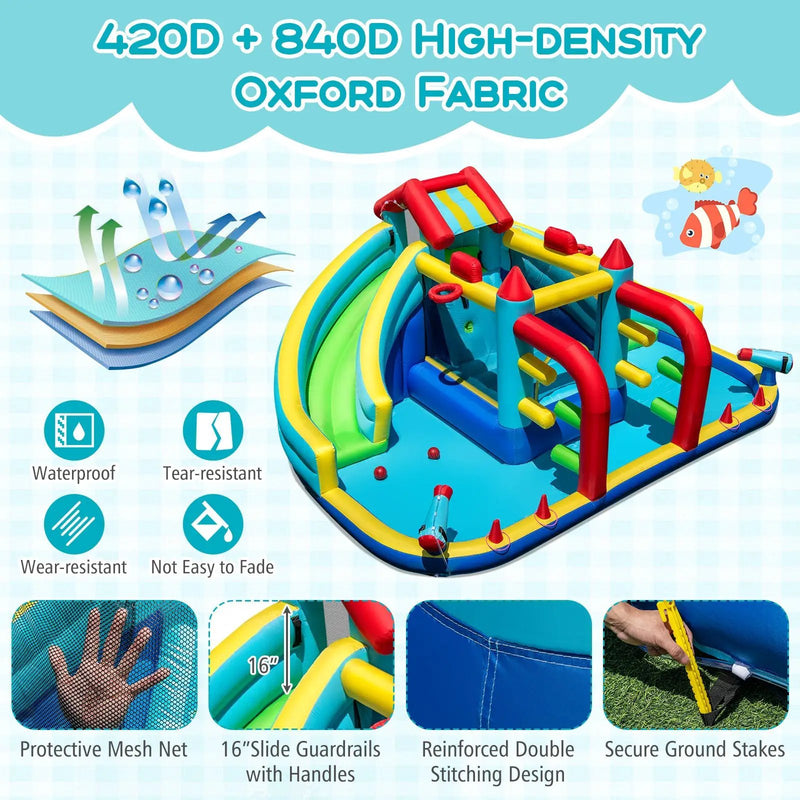 Inflatable Double Water Slide Park with Obstacle Course and 680W Blower by DirectDeals