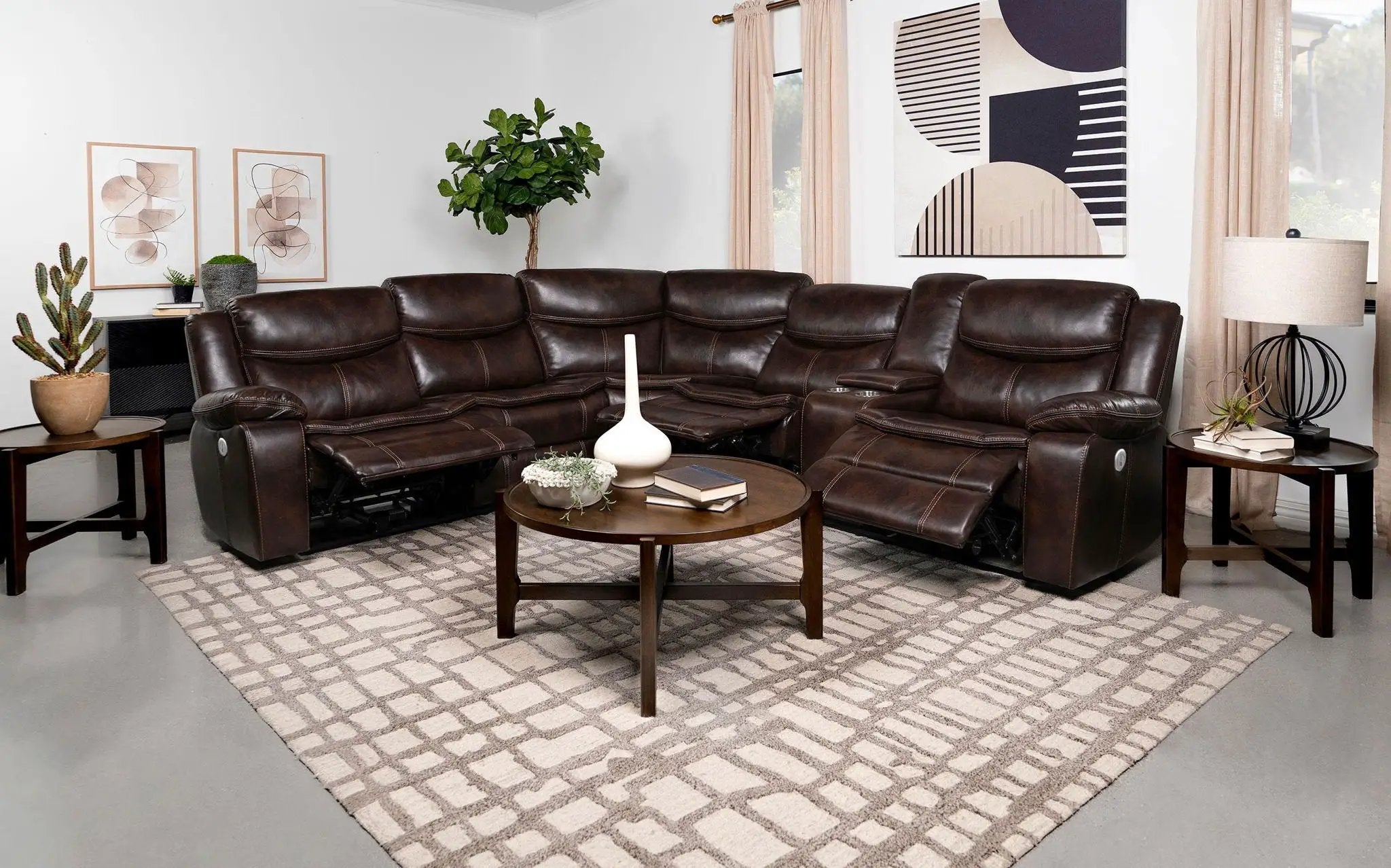 Sycamore Upholstered Power Reclining Sectional Sofa Brown by Unique Piece Furniture