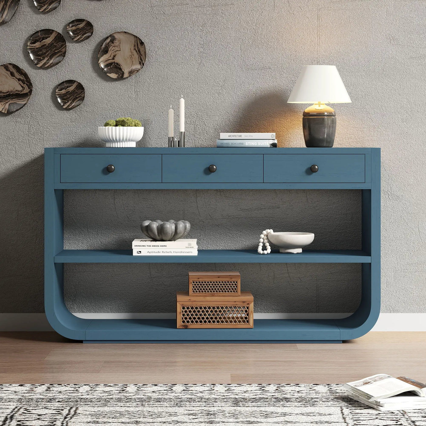 Console Table With 3 Soft Close Drawers & 2 Open Shelves by HouseOfZazla