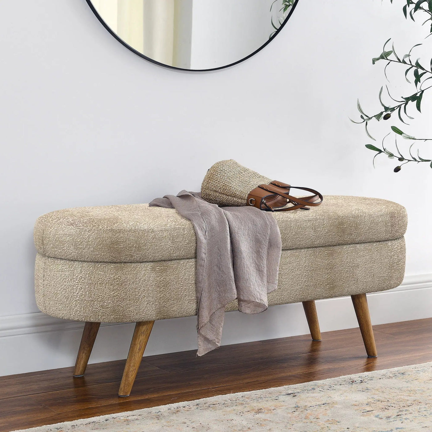 Modern Ottoman Oval Storage Bench With Rubber Wood Legs by Unique Piece Furniture
