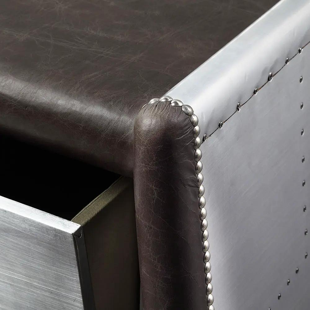 Brancaster - Executive Writing Desk - Distress Chocolate Top Grain Leather & Aluminum by Unique Piece Furniture