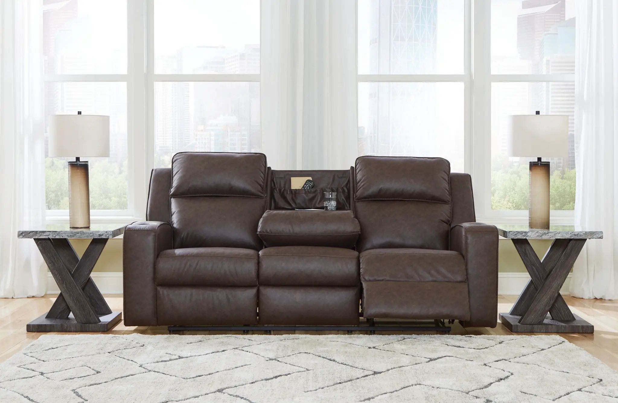 Lavenhorne - Rec Sofa W/Drop Down Table - Granite by Unique Piece Furniture
