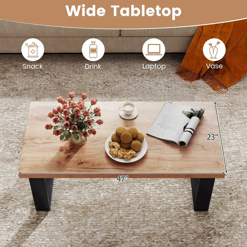 47 inch Farmhouse Style Rustic Coffee Table with Thickened Tabletop and Natural Wood Texture-Oak by DirectDeals