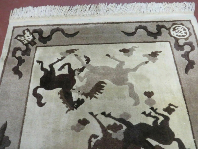 4' X 6' Modern Tibetan Nepal Art Deco Chinese Hand Knotted Wool Rug Horses Nice by Jewel Rugs