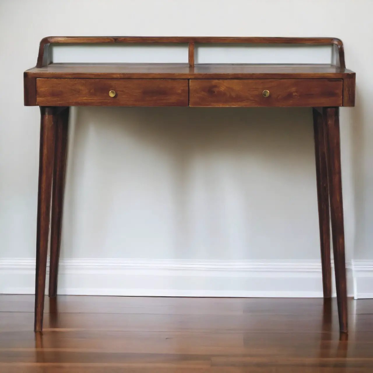 Elevated Chestnut Console Table, 2-Drawers, Nordic Legs by HouseOfZazla