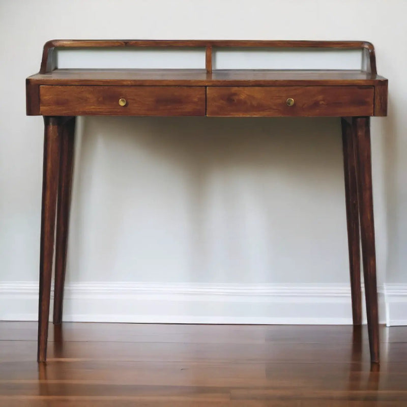 Elevated Chestnut Console Table, 2-Drawers, Nordic Legs by HouseOfZazla