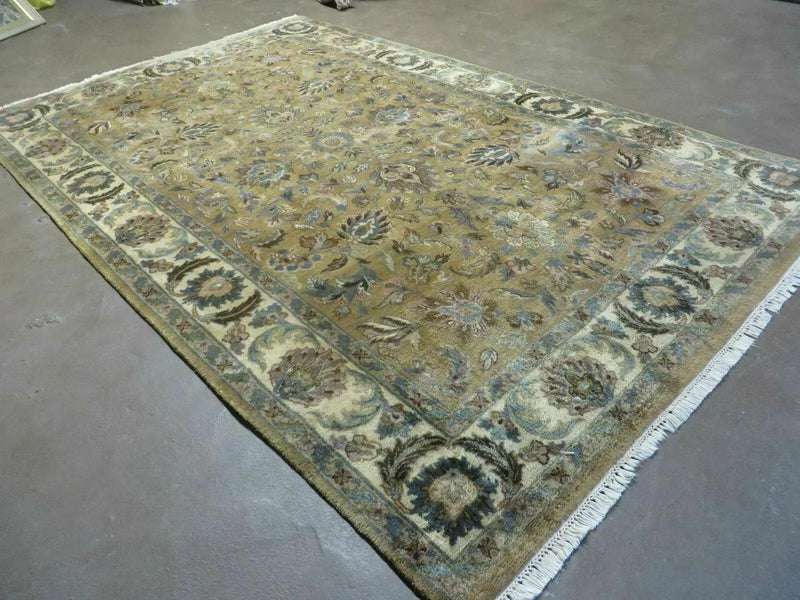 5' 6" X 9' Vintage Handmade Jaipur Indian Floral Oriental Wool Rug Veg Dyes by Jewel Rugs