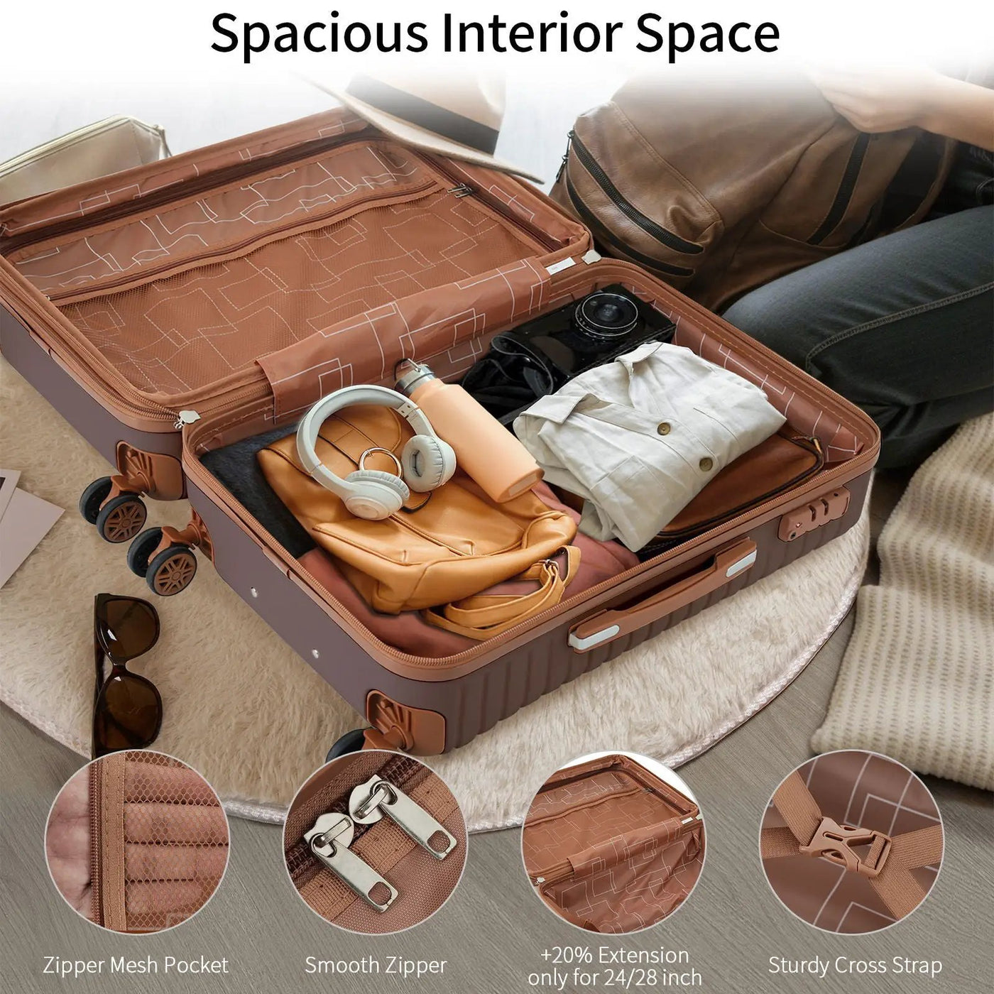 4 Piece Luggage Suitcase Set, Hard Shell Lightweight Expandable Travel Luggage With 4 Packing Cubes by HouseOfZazla
