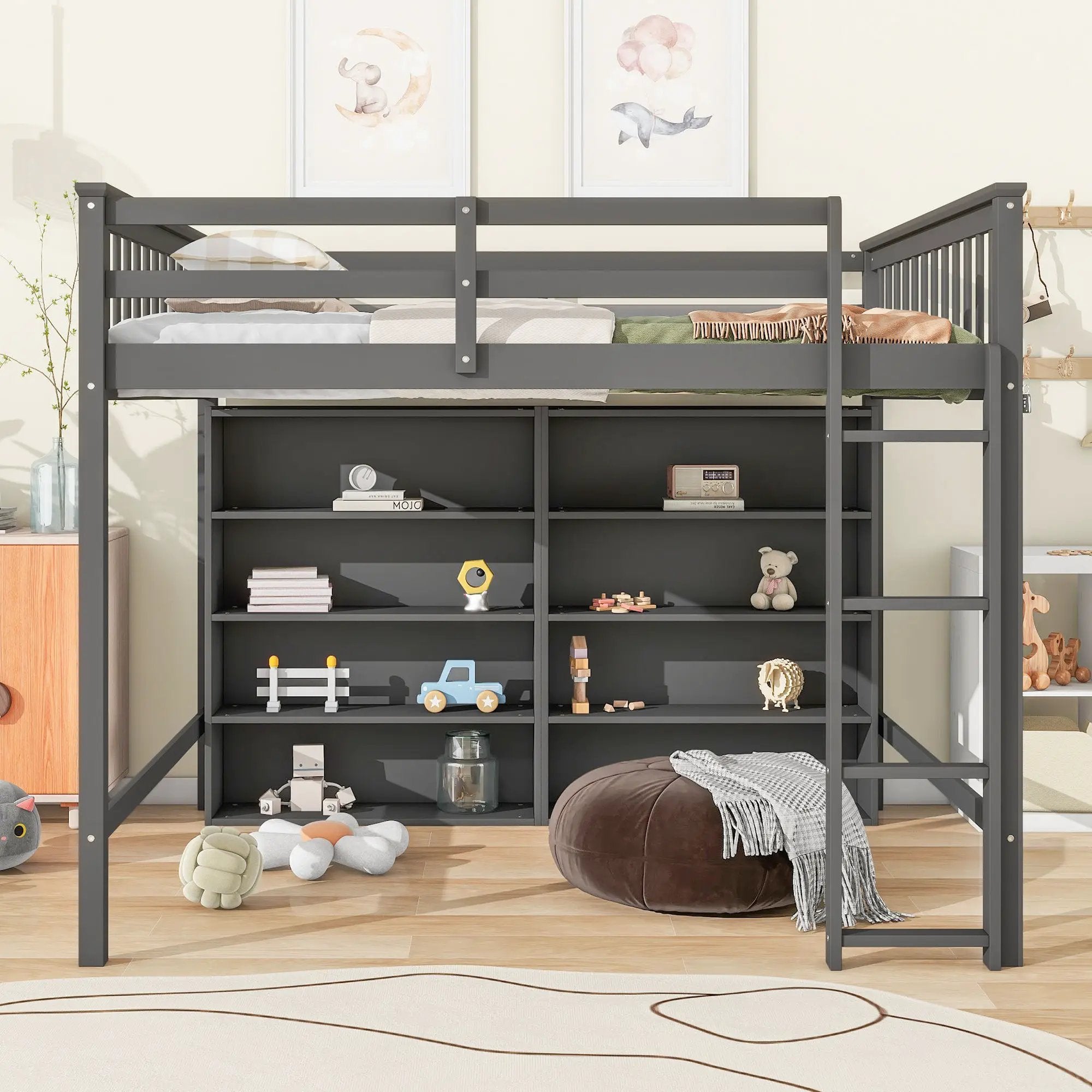 Loft Bed With 8 Open Storage Shelves And Built In Ladder by Unique Piece Furniture
