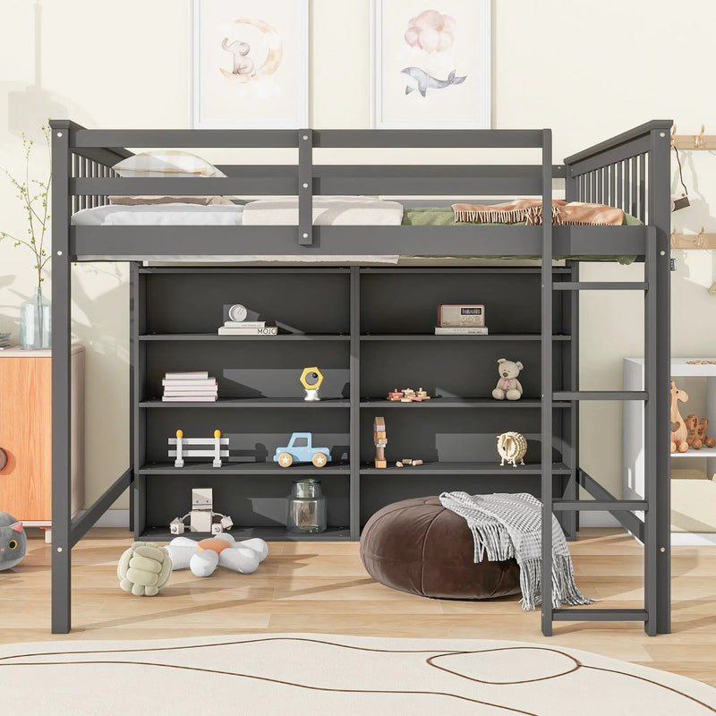 Loft Bed With 8 Open Storage Shelves And Built In Ladder by Unique Piece Furniture