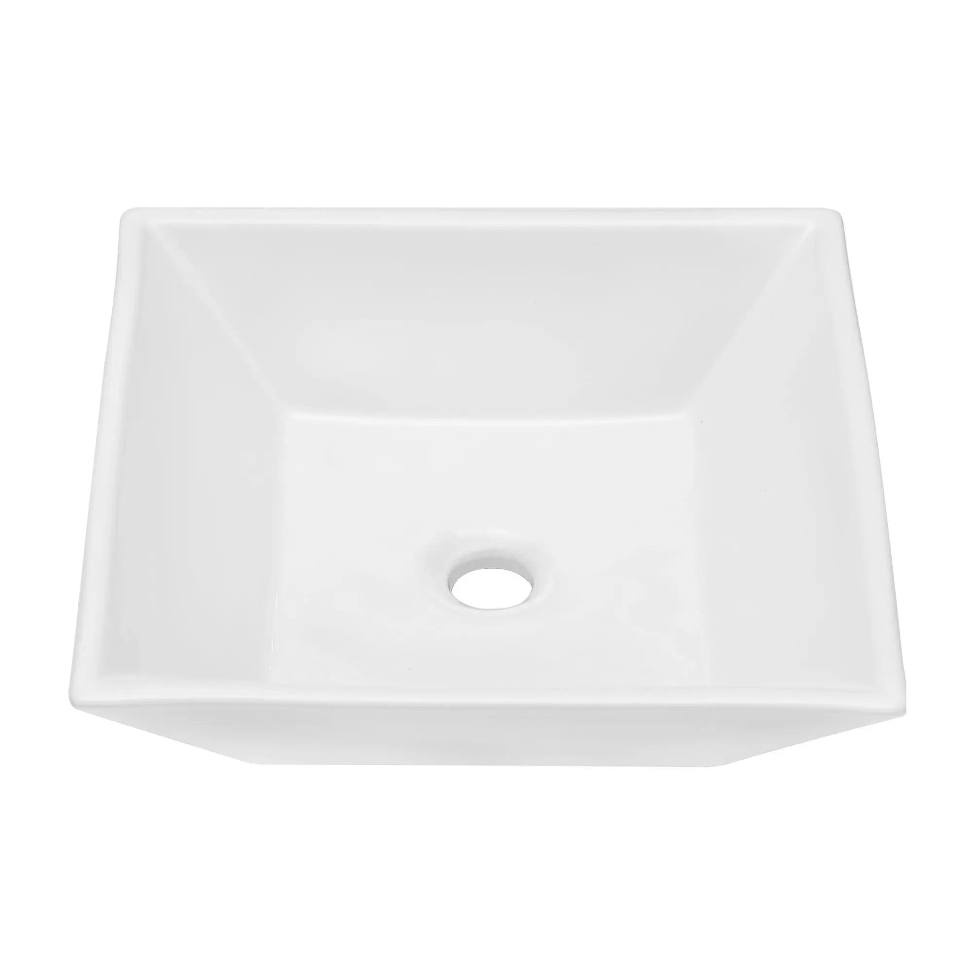 16" 6" Modern European Square Vessel Sink Glossy Porcelain Bathroom Vanity Top Above Counter Ceramic Basin - White by HouseOfZazla