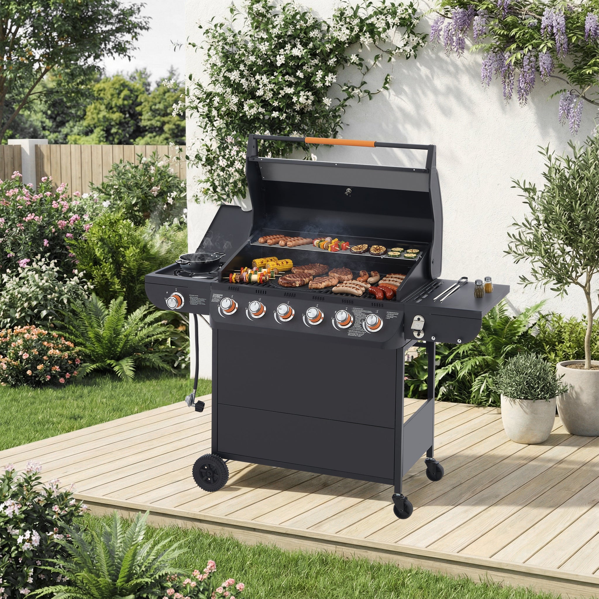 6 Burner BBQ Propane Gas Grill with Side Burner by HouseOfZazla
