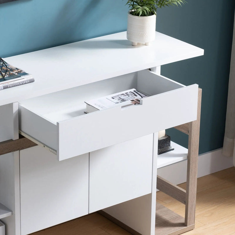 Modernize Kitchen Buffet Organizing Cabinet With 4 Shelves - White / Dark Taupe by HouseOfZazla