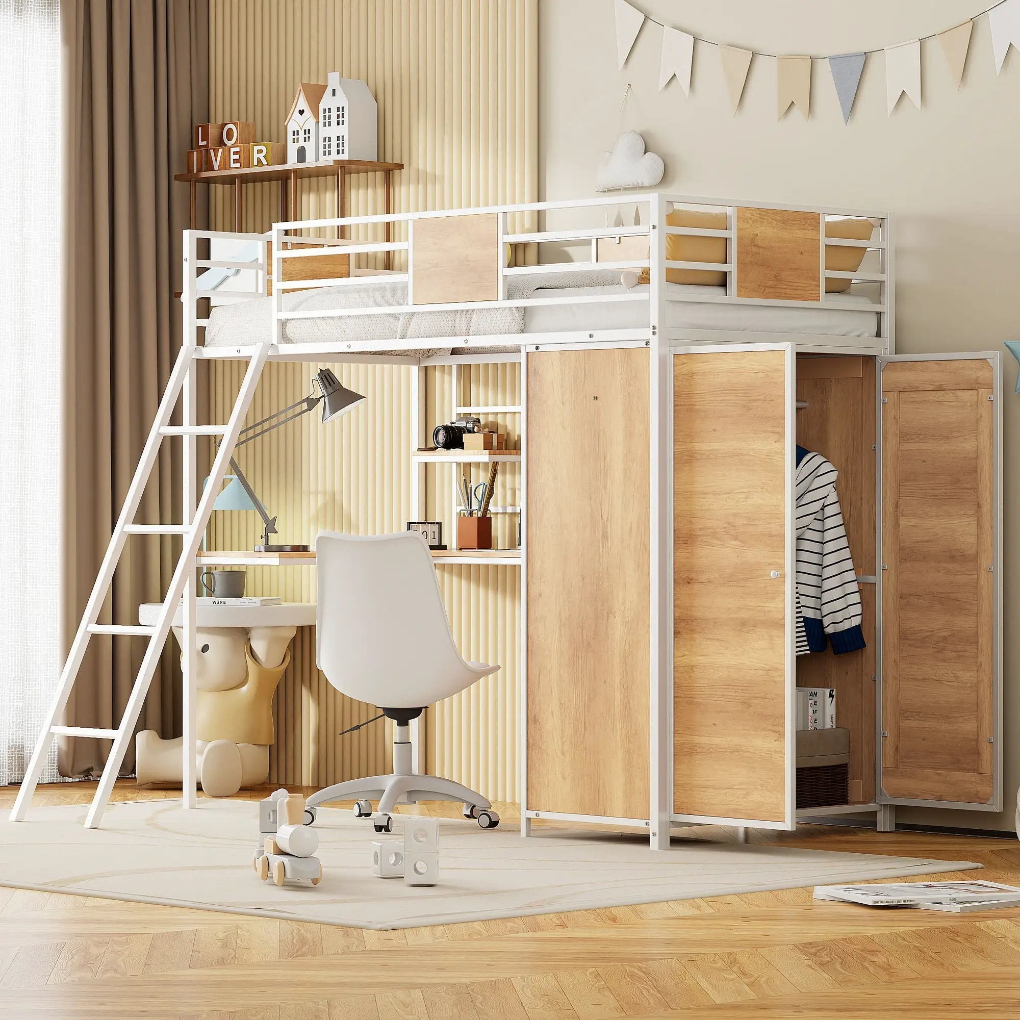 Loft Bed With L Shape Desk And Wardrobe by Unique Piece Furniture