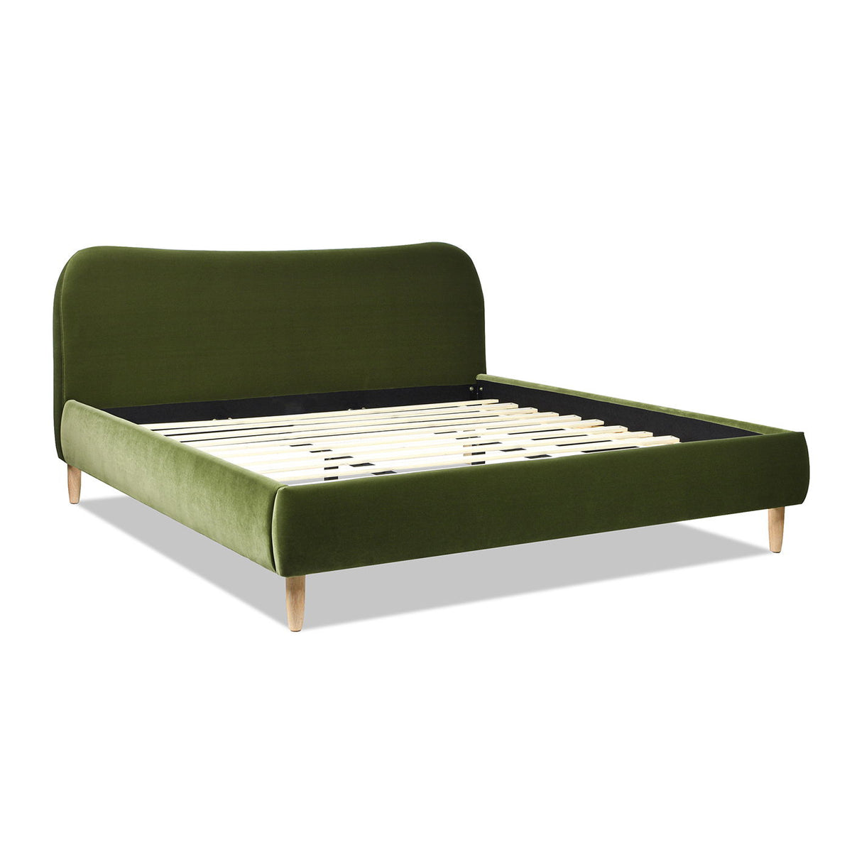 Curved Headboard Upholstered Platform Bed with Mattress Support - Black, White, Dark Green, photo 34 of 40