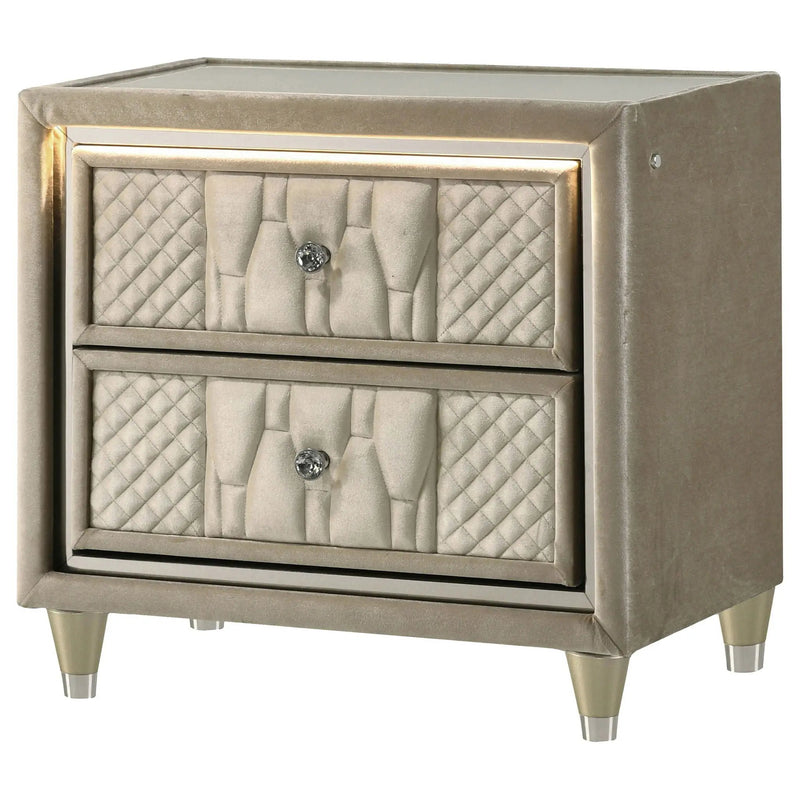 Lorient 2-drawer LED Nightstand with USB Ivory and Camel by Unique Piece Furniture