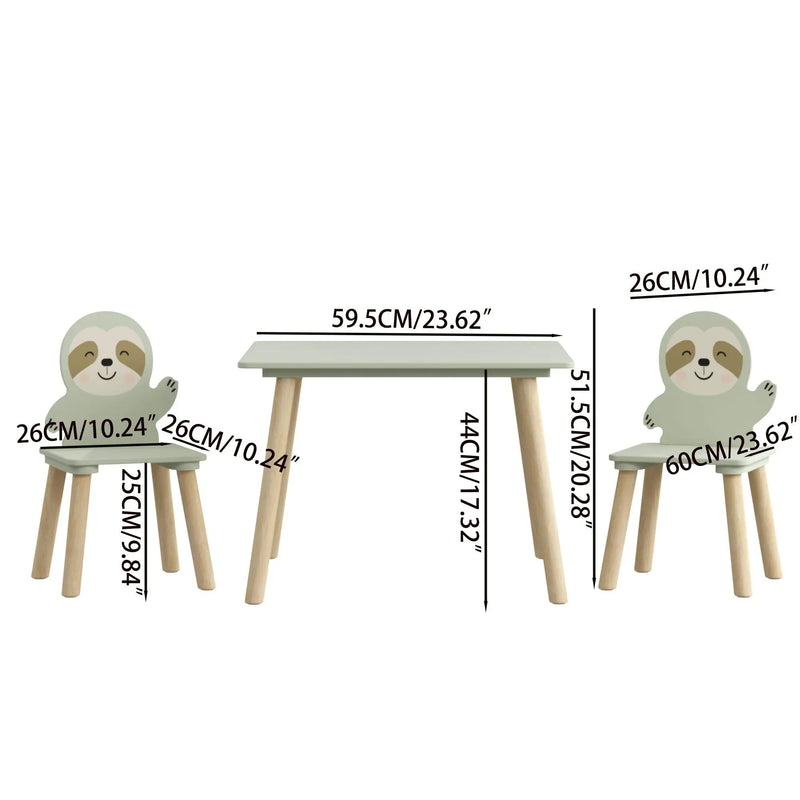 Sloth Themed Table And Chair Set With 2 Cute Animal Chairs - Natural Wood / Sage Green by Unique Piece Furniture