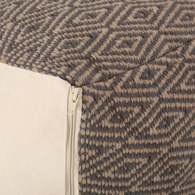Amuleto - Hand Loomed Cotton Pouf - Dark Gray / Brown by HouseOfZazla