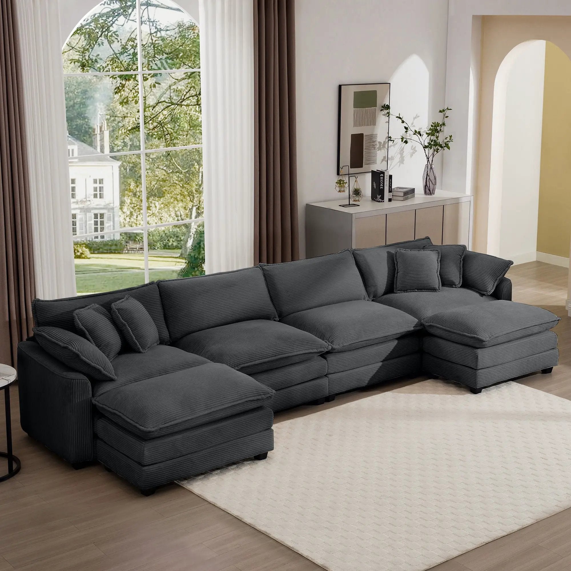 Modern Oversized Modular Cushion Sofa With Ottoman, Low Back, Deep Seating Sofa Set by Unique Piece Furniture