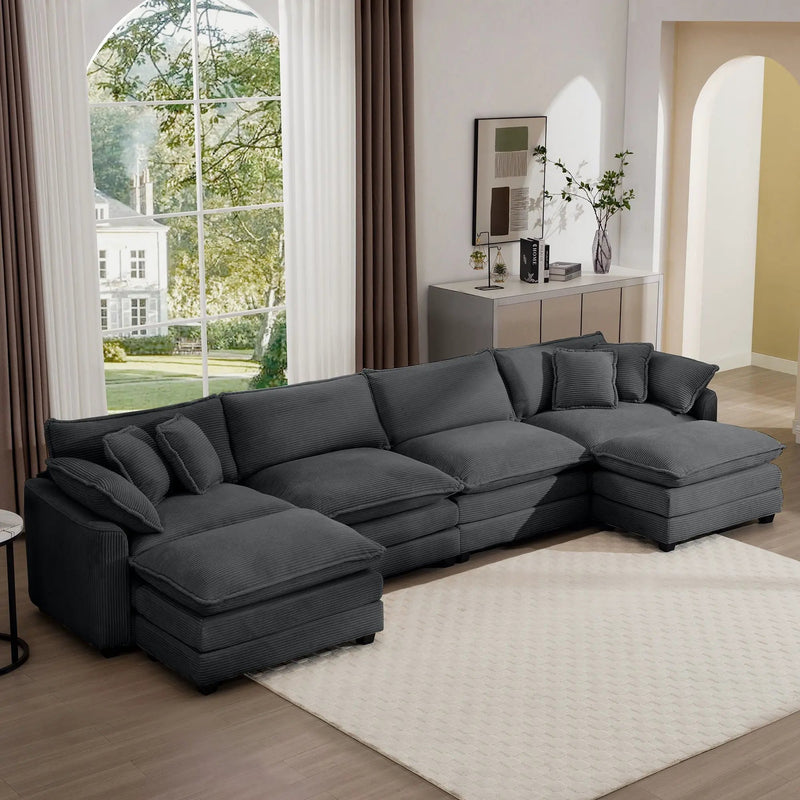 Modern Oversized Modular Cushion Sofa With Ottoman, Low Back, Deep Seating Sofa Set by HouseOfZazla