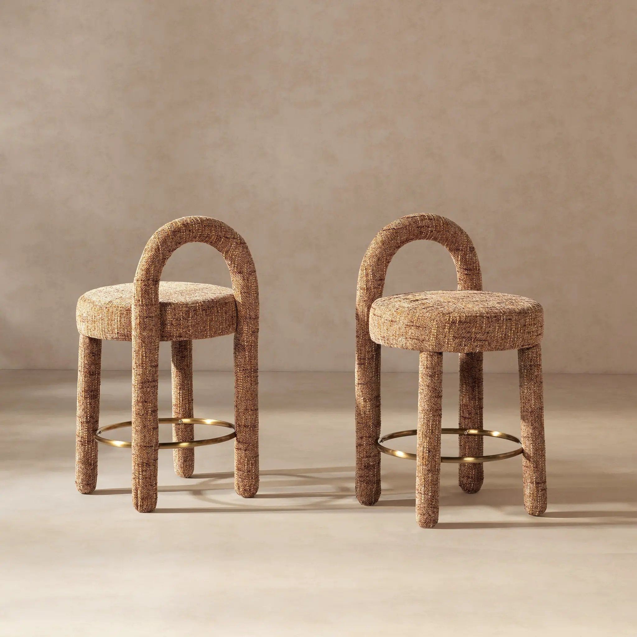 Penny Round Arched Fully Upholstered Counter Stool, Set of 2, Golden by HouseOfZazla