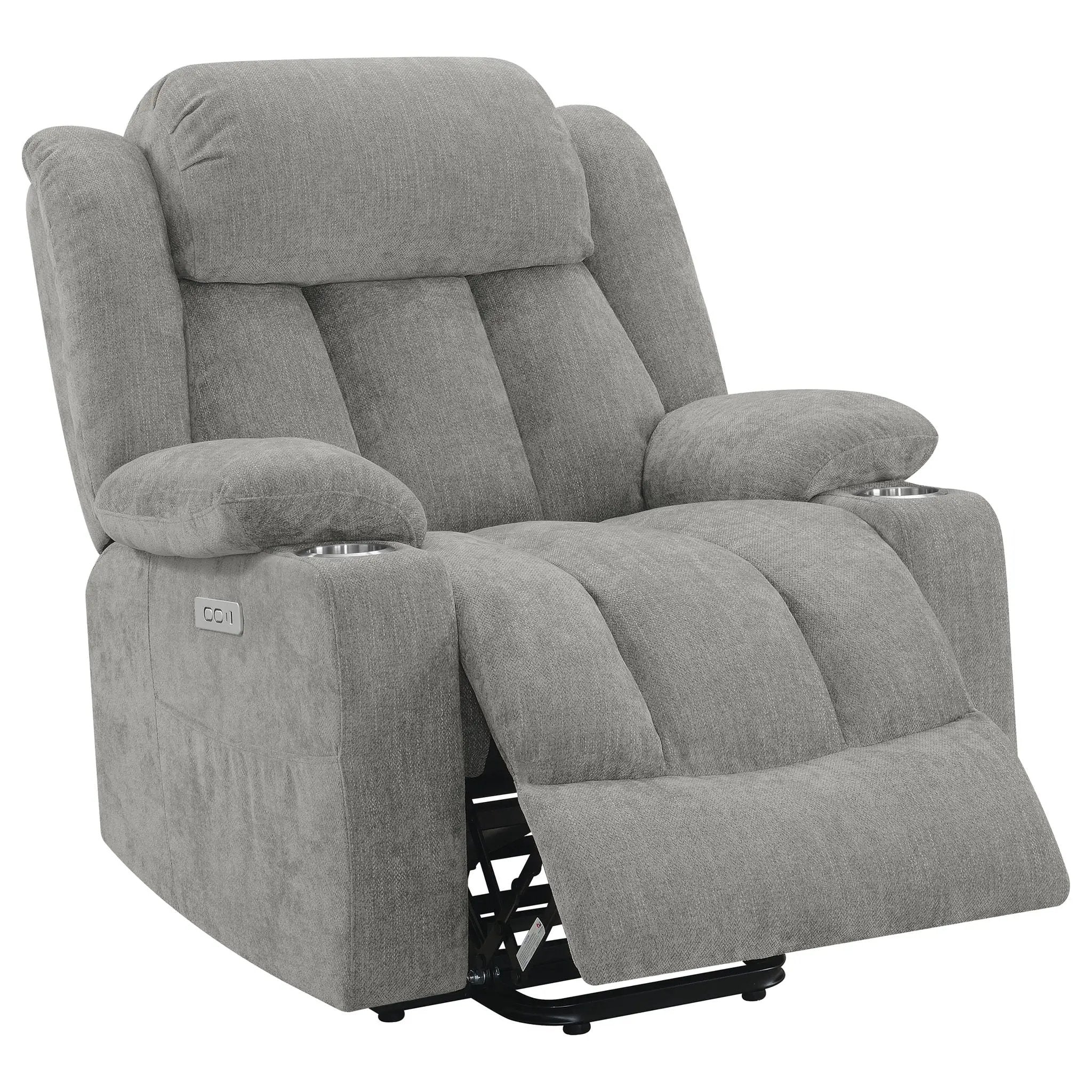 Beca - Upholstered Power Lift Recliner With Cupholders And USB Charging by HouseOfZazla