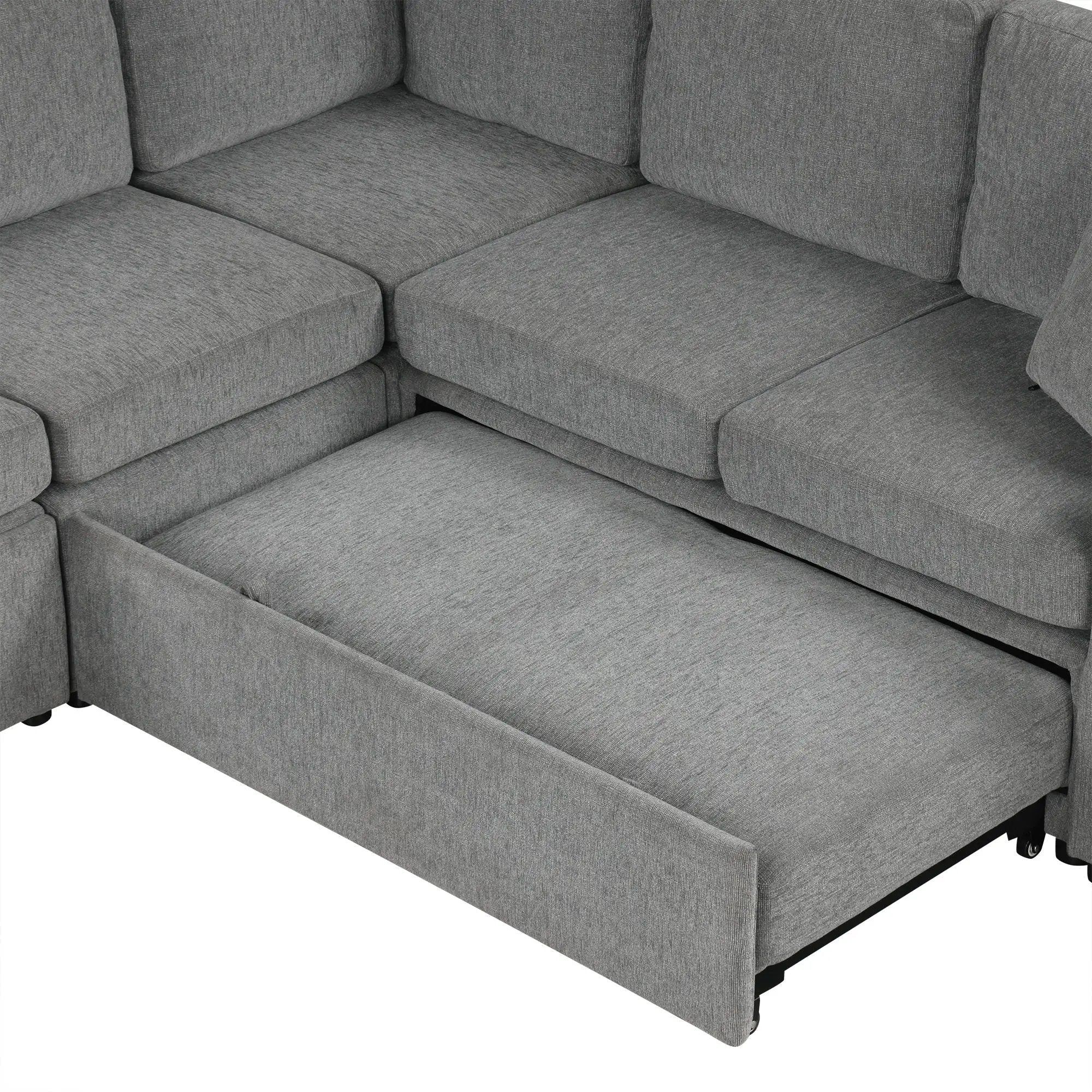Modern U-Shaped Sectional Sofa Convertible Pull-Out Sofa Bed With USB Ports And Cup Holders by Unique Piece Furniture