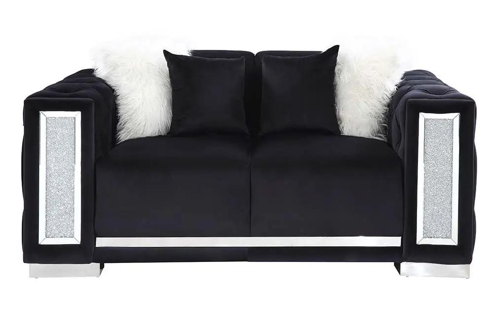 Trislar - Loveseat With 4 Pillows (Same 52526) - Black Velvet by Unique Piece Furniture