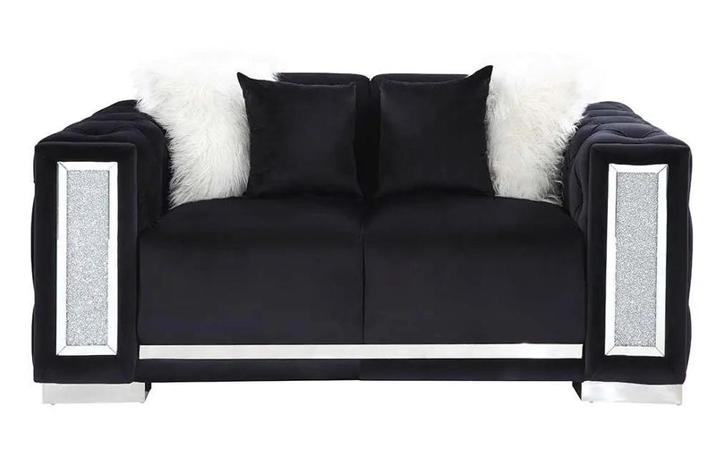 Trislar - Loveseat With 4 Pillows (Same 52526) - Black Velvet by Unique Piece Furniture