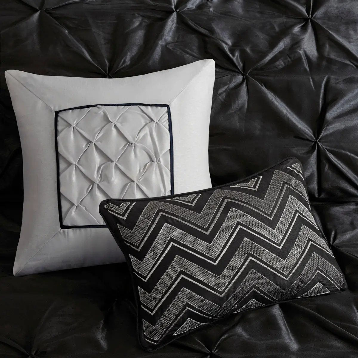 7 Piece Tufted Comforter Set Black Queen by HouseOfZazla