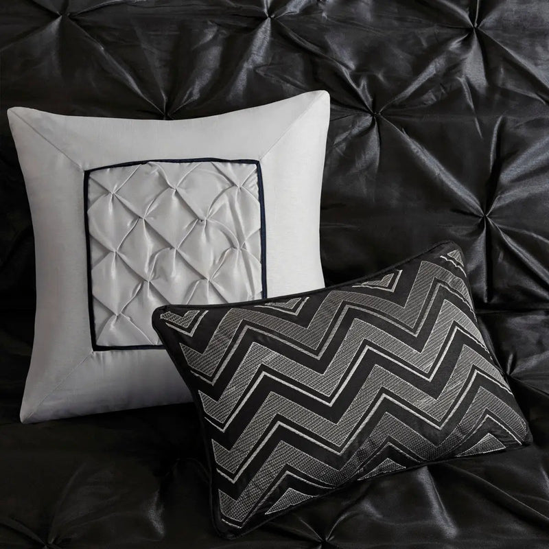 7 Piece Tufted Comforter Set Black Queen by HouseOfZazla
