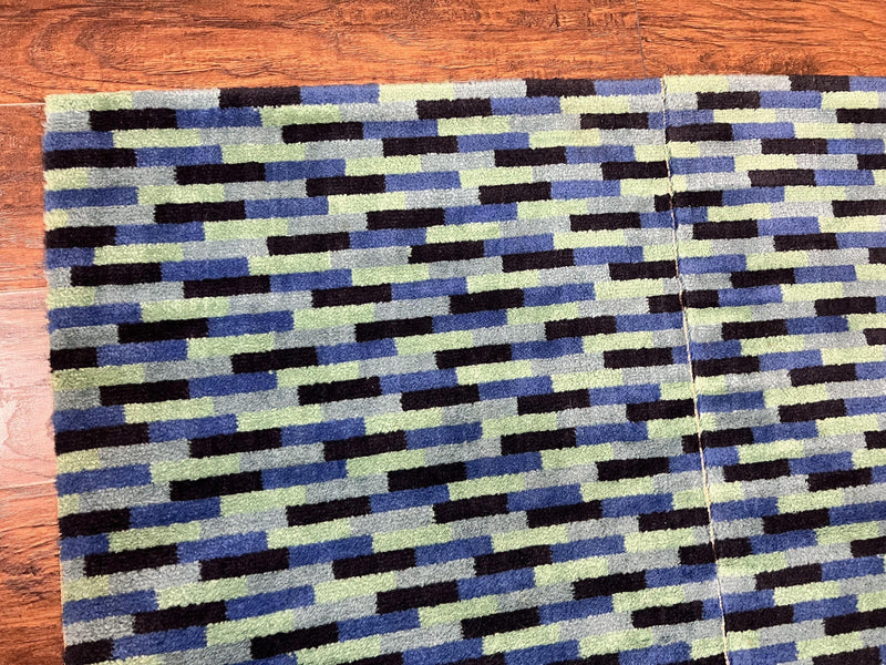 Wide Runner Rug 4.7 x 12, Blue Multicolor Contemporary Wool Power Loomed Rug, Mosiac Design by Jewel Rugs