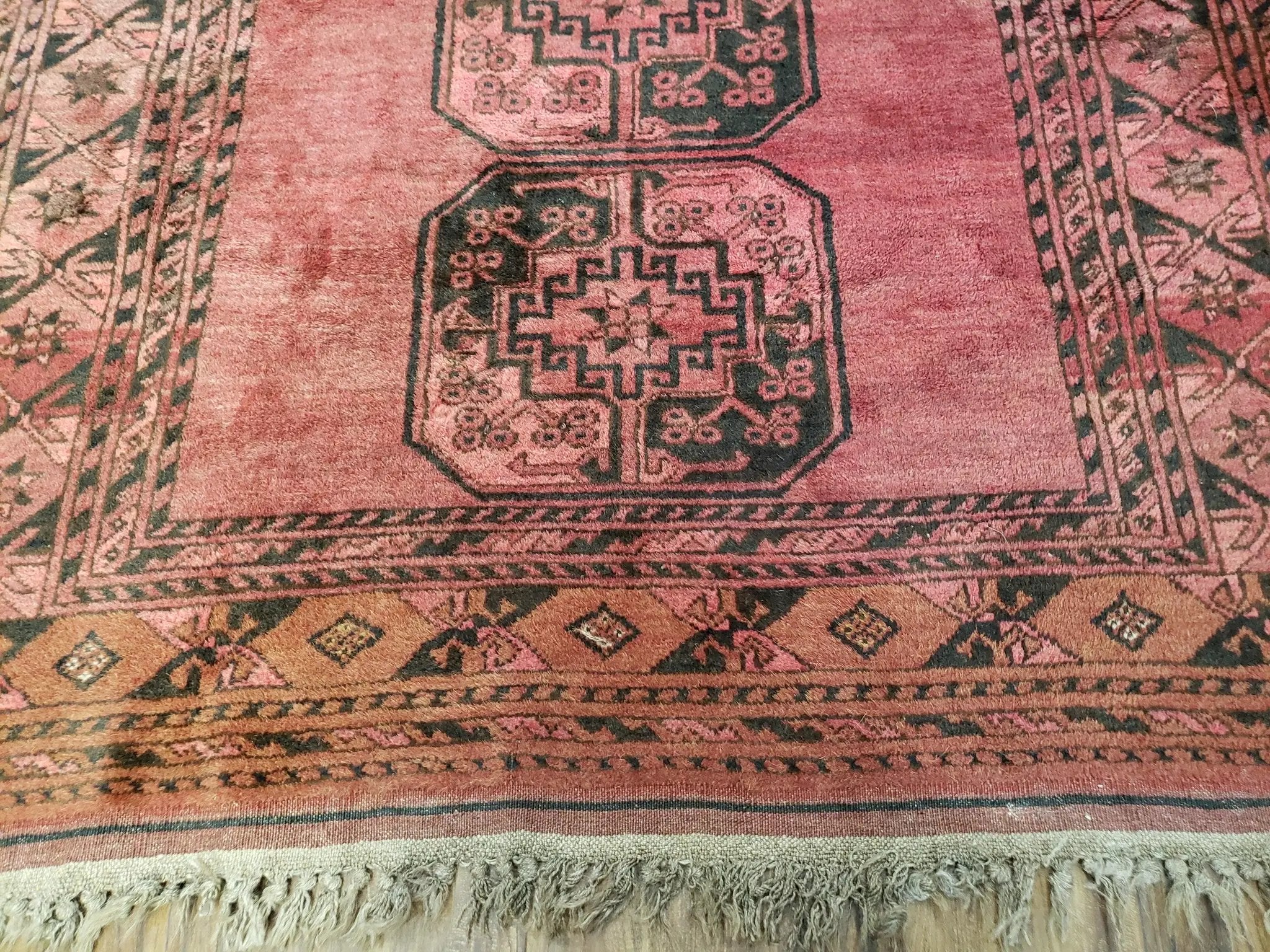 Antique Bukhara Area Rug, Vintage Afghan Bokhara Bashir Rug, 4x6 Hand-Knotted Oriental Carpet, Red & Black Wool Rug, 4' x 5'9 by Jewel Rugs