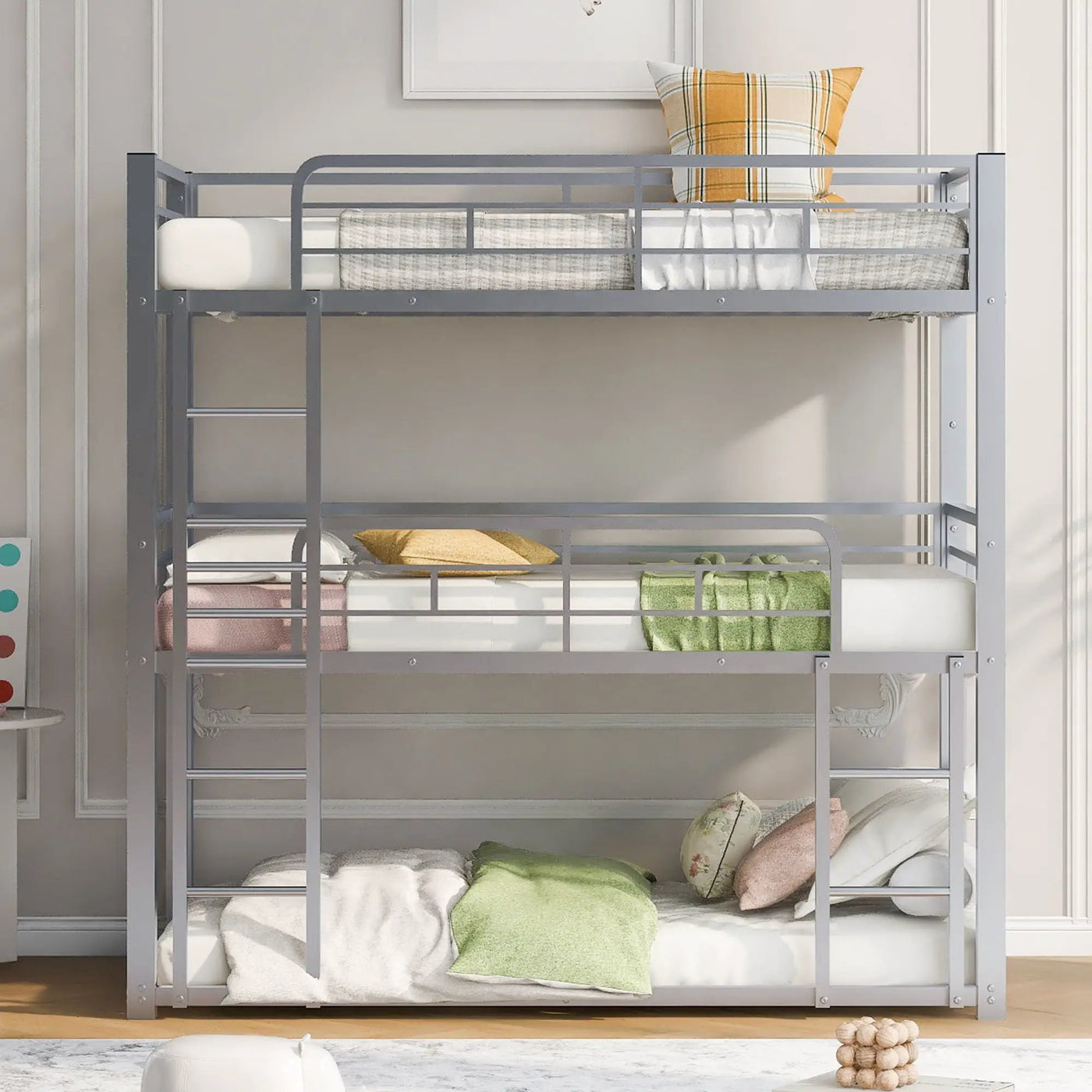 Triple Bunk Bed With Sturdy Construction And Space Saving Design by HouseOfZazla