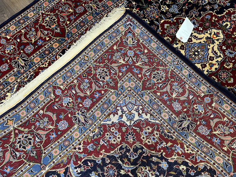 Dark Blue Persian Rug 5x8, Kork Wool Semi Antique Kashan Carpet, Very Fine Lachak Toranj Rug, Hand Knotted Floral Medallion Rug, 5 x 8 Oriental Rug by Jewel Rugs