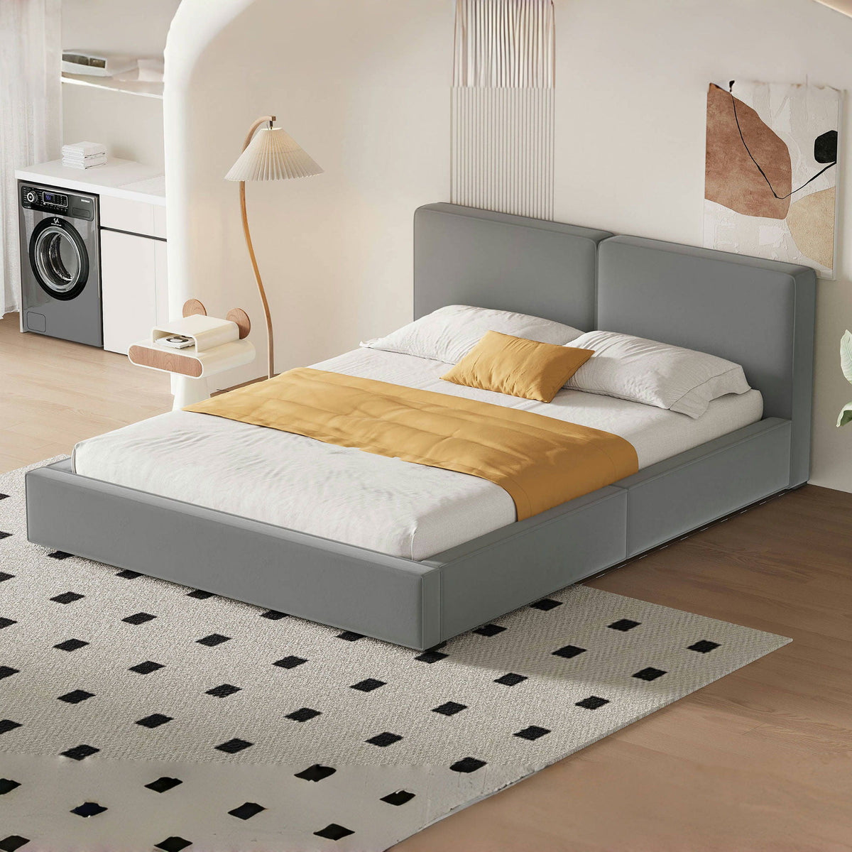 Upholstered Platform Bed, Grounded Bed With Solid Frame, photo 2 of 14