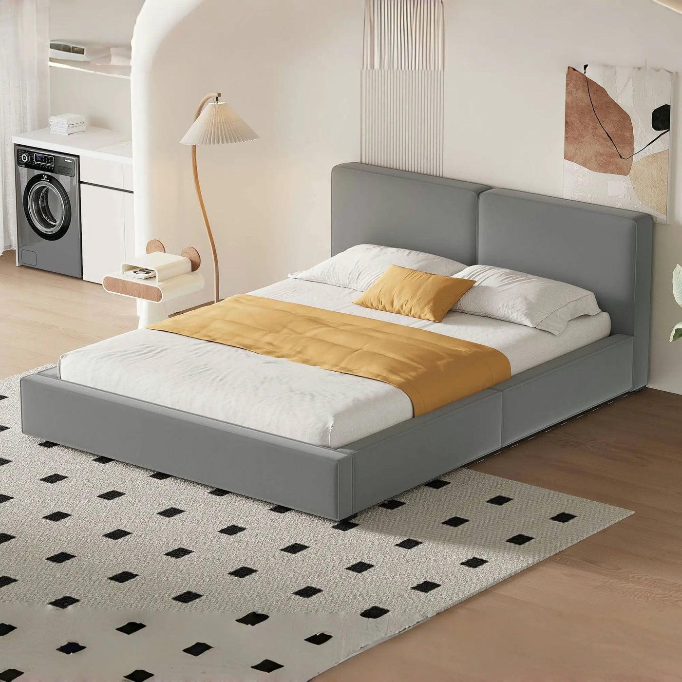 Upholstered Platform Bed, Grounded Bed With Solid Frame by HouseOfZazla