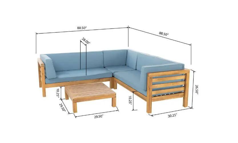 Oana Outdoor Wooden Sectional Set With Cushions, Blue by HouseOfZazla