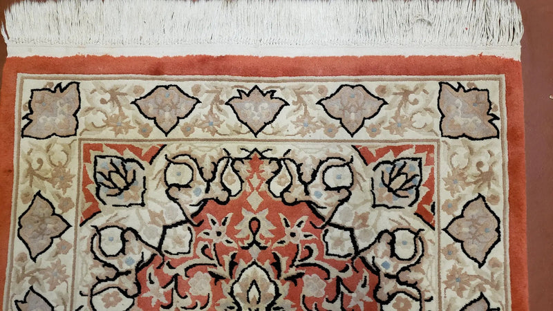 3x5 Red Chinese Plush Rug, Hand Knotted Soft Wool Carpet, Medallion Rug, Fine Vintage Rug, 120 Line, Small Area Rug by Jewel Rugs