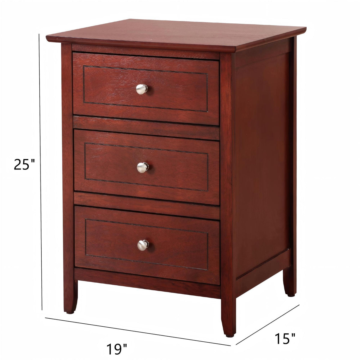 Dove Tailed Drawers 3 Drawer Nightstand with Real Wood Veneers - Pearl Silver, Pink, Dark Red, Dark Gray, photo 12 of 20