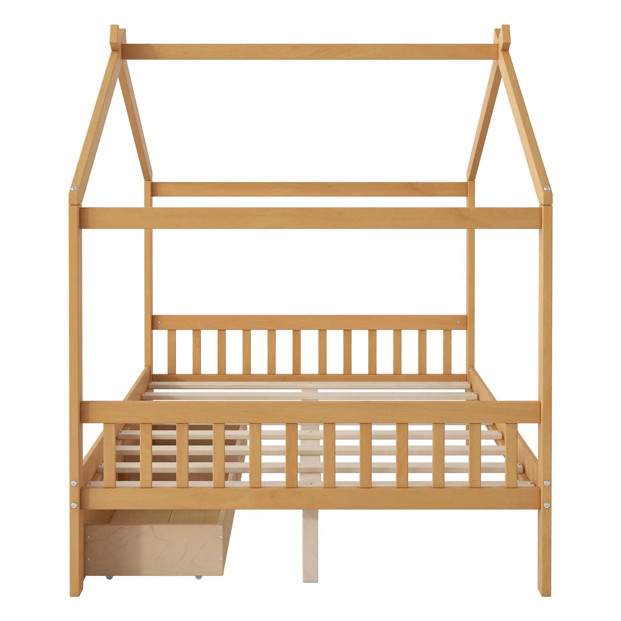 House Style Platform Bed With Headboard, Footboard, 2 Drawers, And Roof Design by Unique Piece Furniture