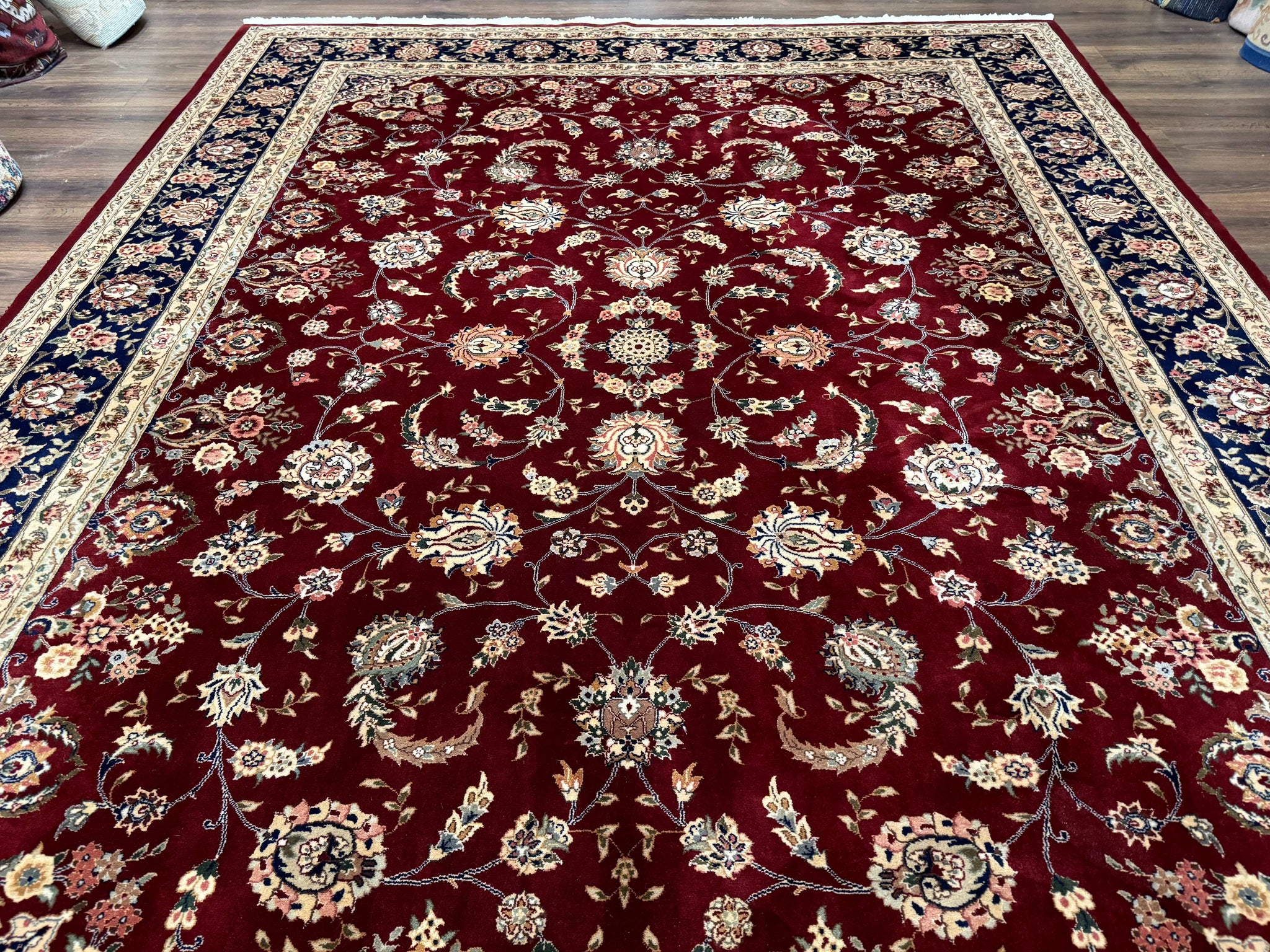 Sino Persian Rug 9x11, Burgundy and Navy Blue, Fine 200 KPSI, Floral Allover by Jewel Rugs