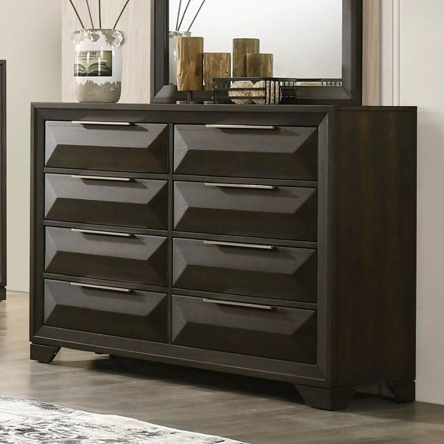 Dresser With Mirror Beveled Bracket Feet Handles 8 Drawers - Espresso by Unique Piece Furniture