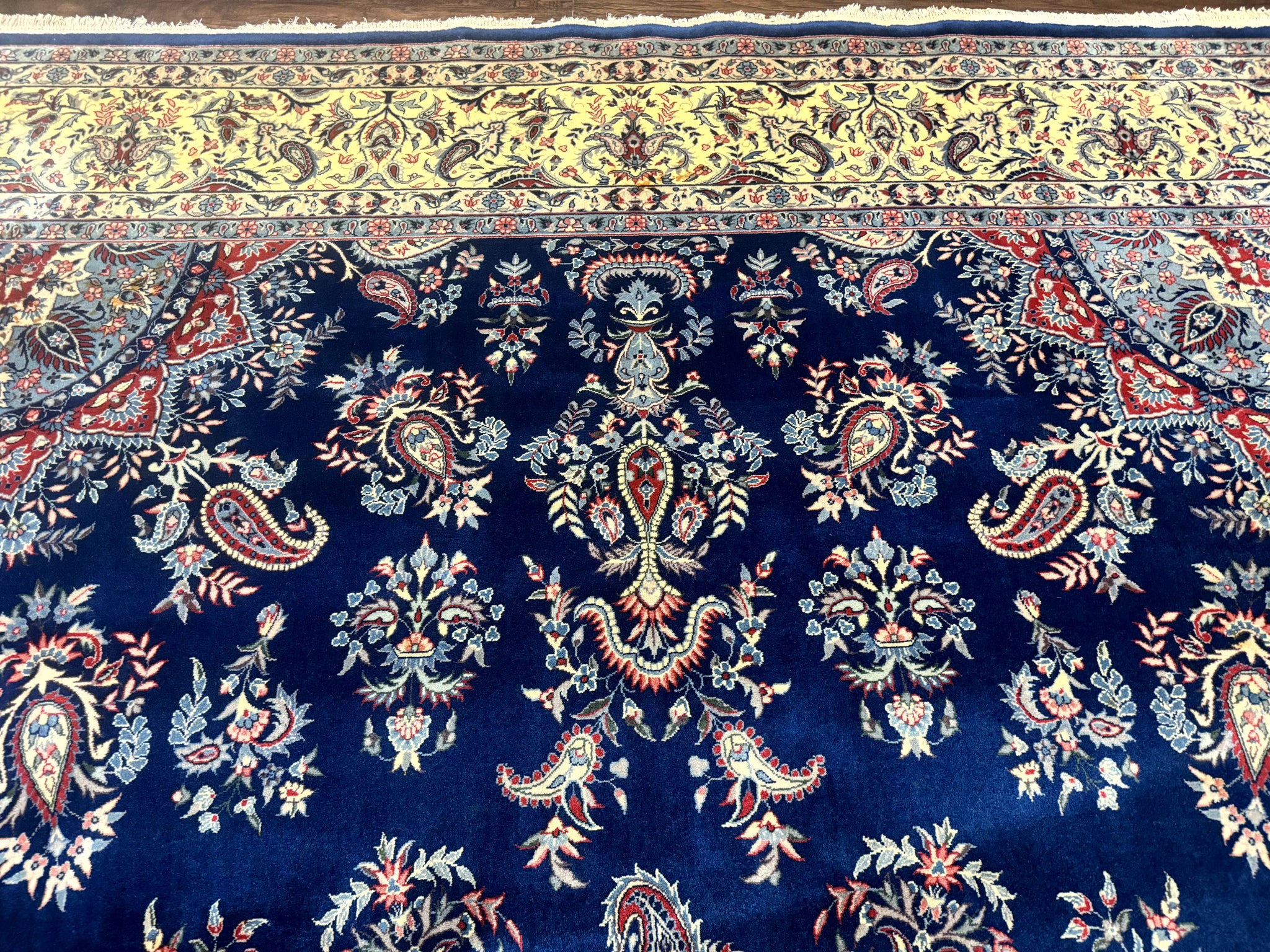 Sino Persian Kerman Rug 10x14, Blue and Beige, Floral Medallion, Fine 240 KPSI by Jewel Rugs