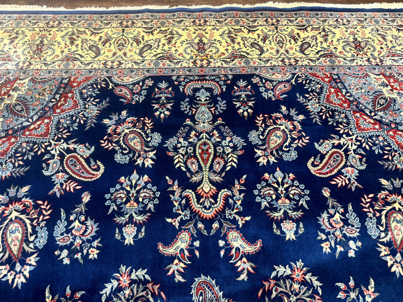 Sino Persian Kerman Rug 10x14, Blue and Beige, Floral Medallion, Fine 240 KPSI by Jewel Rugs