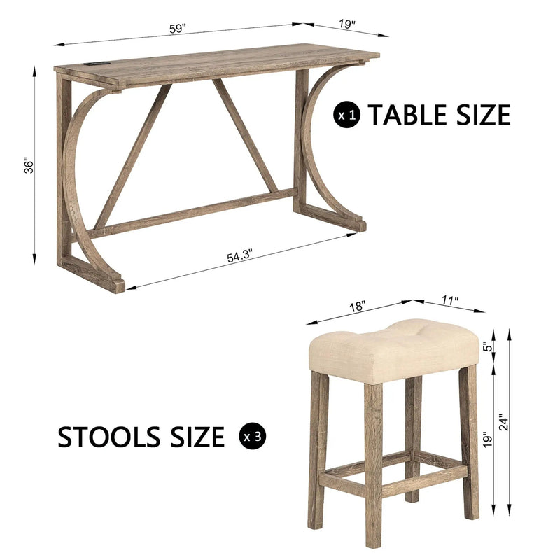 Bar Table Set With 3 Padded Stools by Unique Piece Furniture