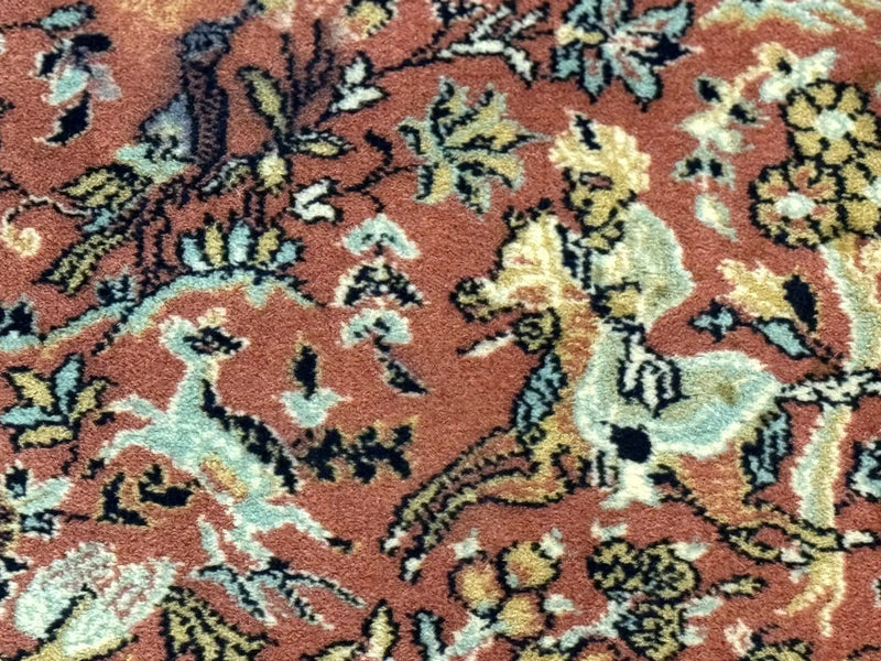 Persian Hunting Design Rug 4.7 x 6.5, Hunting Scene, Red-Orange, Wool, Belgian Power Loomed Carpet by Jewel Rugs