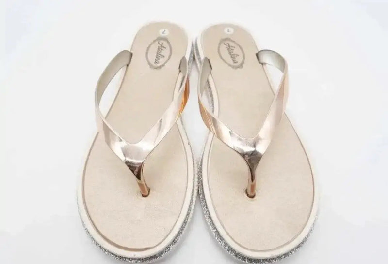 Atalina Sandals Womens Rose Gold Silver Glitter Thong Flip Flop Flat Heel by Selzalot