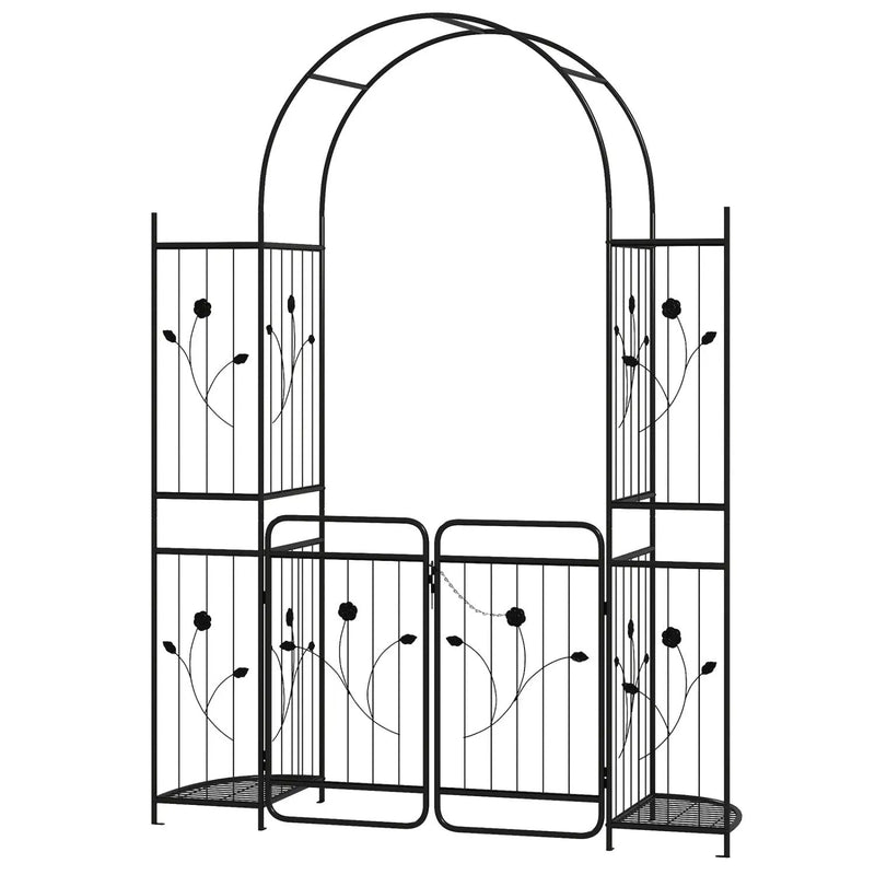 87 inch Tall Garden Arch with Gate Planter Shelves Climbing Trellises by DirectDeals